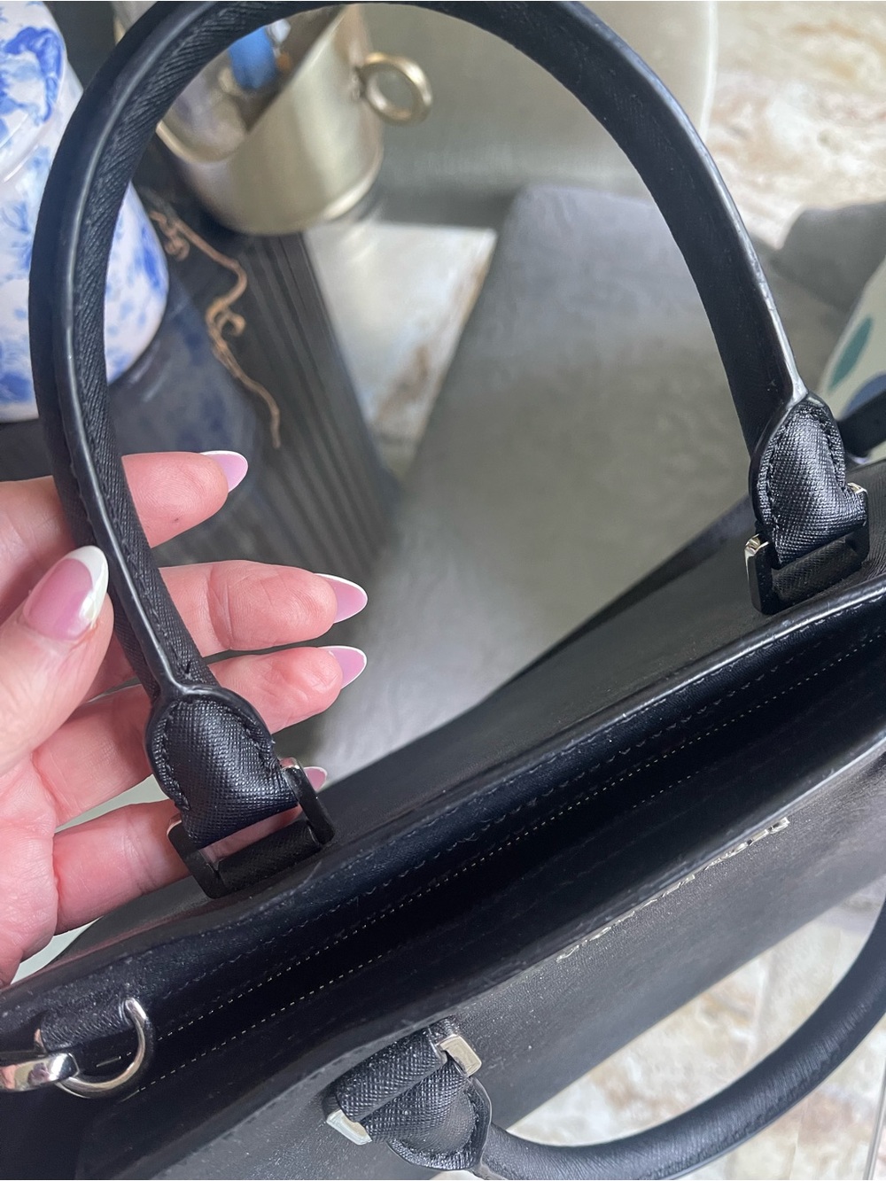 Michael Kors Black Leather Satchel with Silver Eyelet Trim - Picture 9 of 10